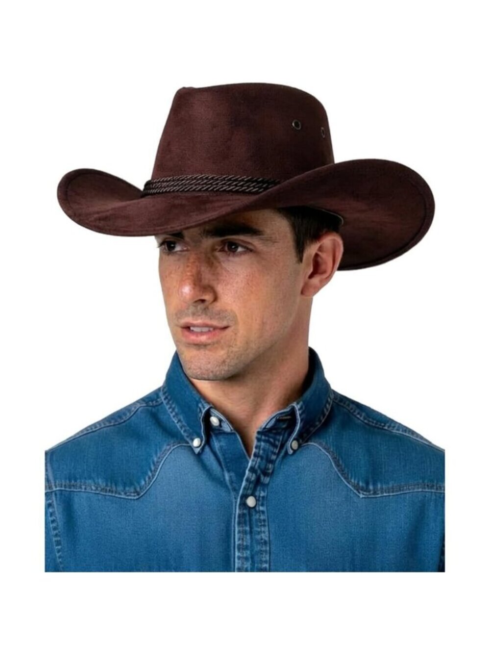 Men's Brown Western Suede Wide Brim Braided Band Classic Fedora Cowboy Felt Hat
